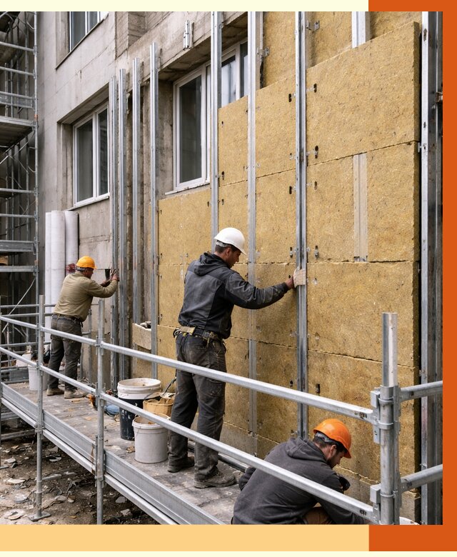Утепление вентилируемого фасада в Кургане от 5773 руб/м2 — монтаж и утепление вентфасад | ТепломастерКрг